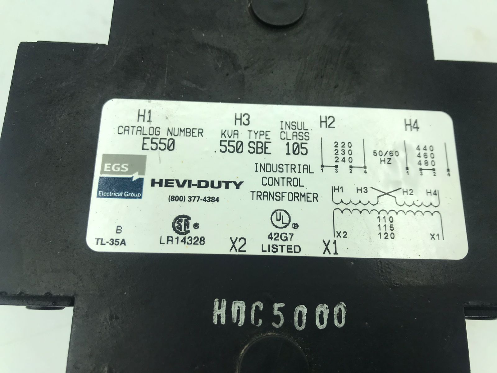 Hevi-Duty E550 Industrial Control Transformer 0.55 KVA 480/120V SBE - Image 3