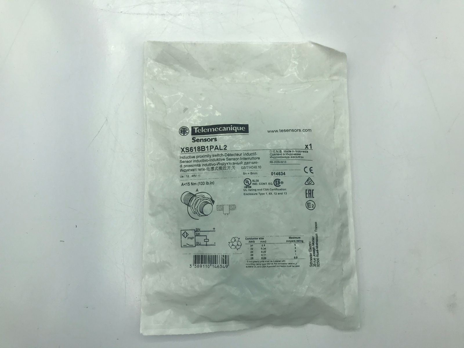 SCHNEIDER ELECTRIC TELEMECANIQUE XS618B1PAL2 INDUCTIVE SENSOR