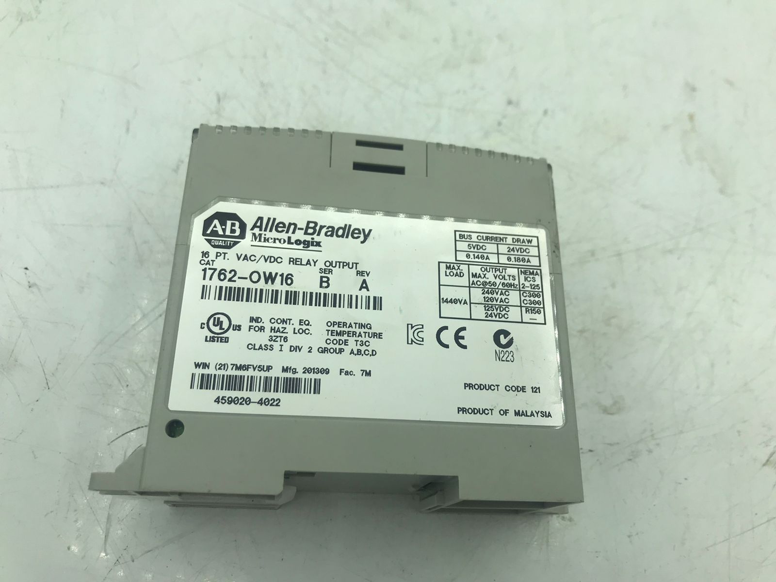 AB 1762‑OW16 Relay Output Module 16-Pt VAC/VDC DIN Rail MicroLogix