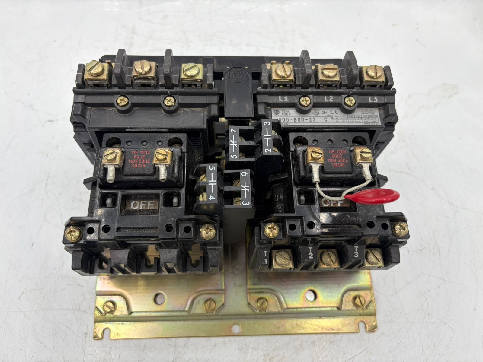 AB 505-B0D-23 Reversing Contactor Size 0 120V 18A 1NO/1NC Aux Used