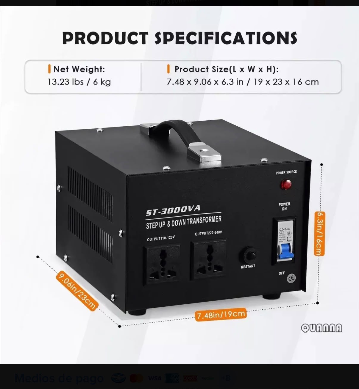 NEW ST-3000VA Step Up/Down Voltage Transformer Converter 3000W 110V 220V