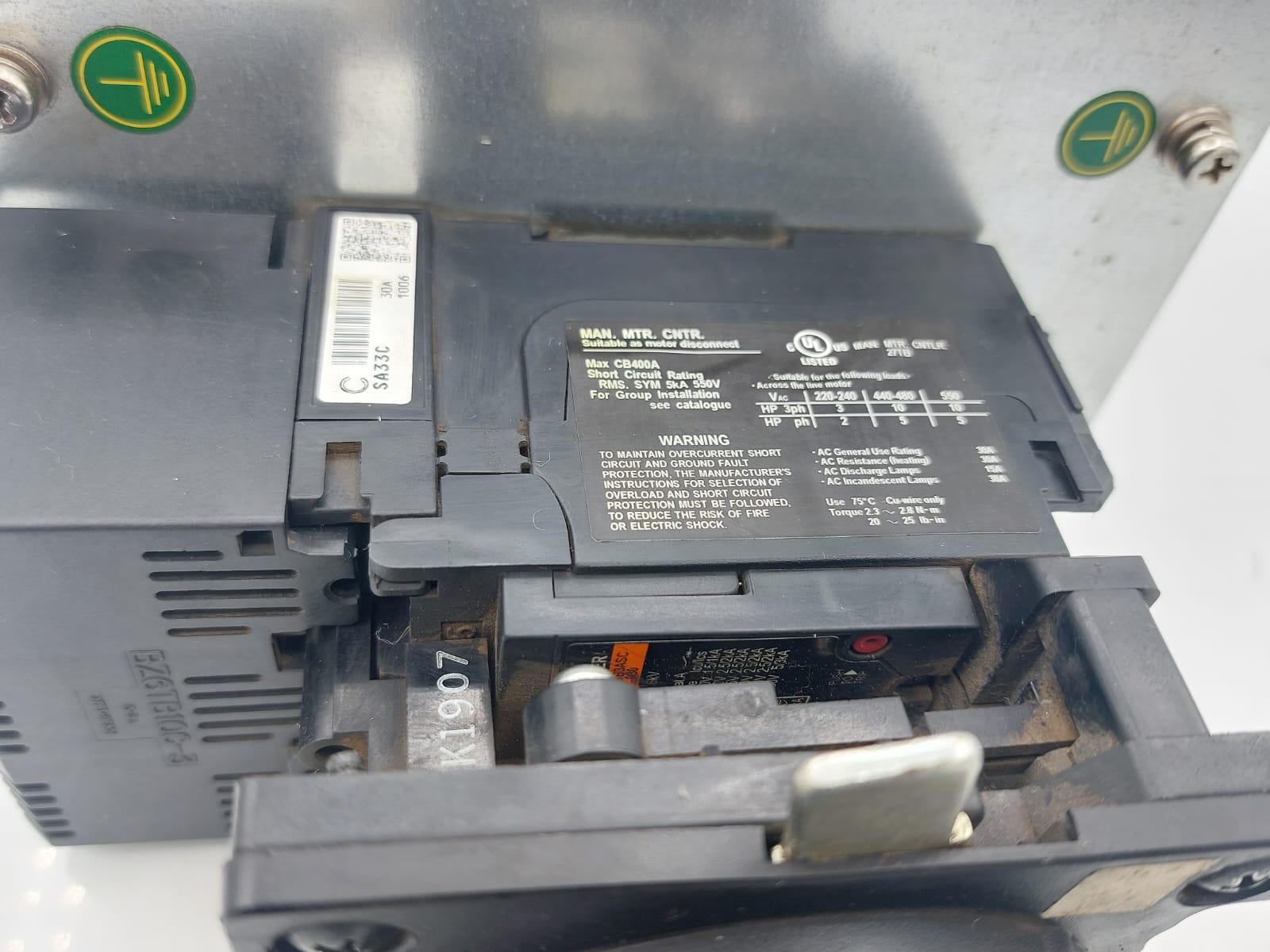 Fuji Electric SA33C 30A 3 Pole Circuit Breaker Rotary Handle Mounting Plate Used - Image 4